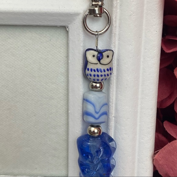 Beaded Blue Owl Purse Charm Bag Accessory - Picture 4 of 16